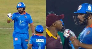 Brian Lara pulls Yuvraj Singh & Tino Best as they engage in a fierce argument in the IML T20 finals